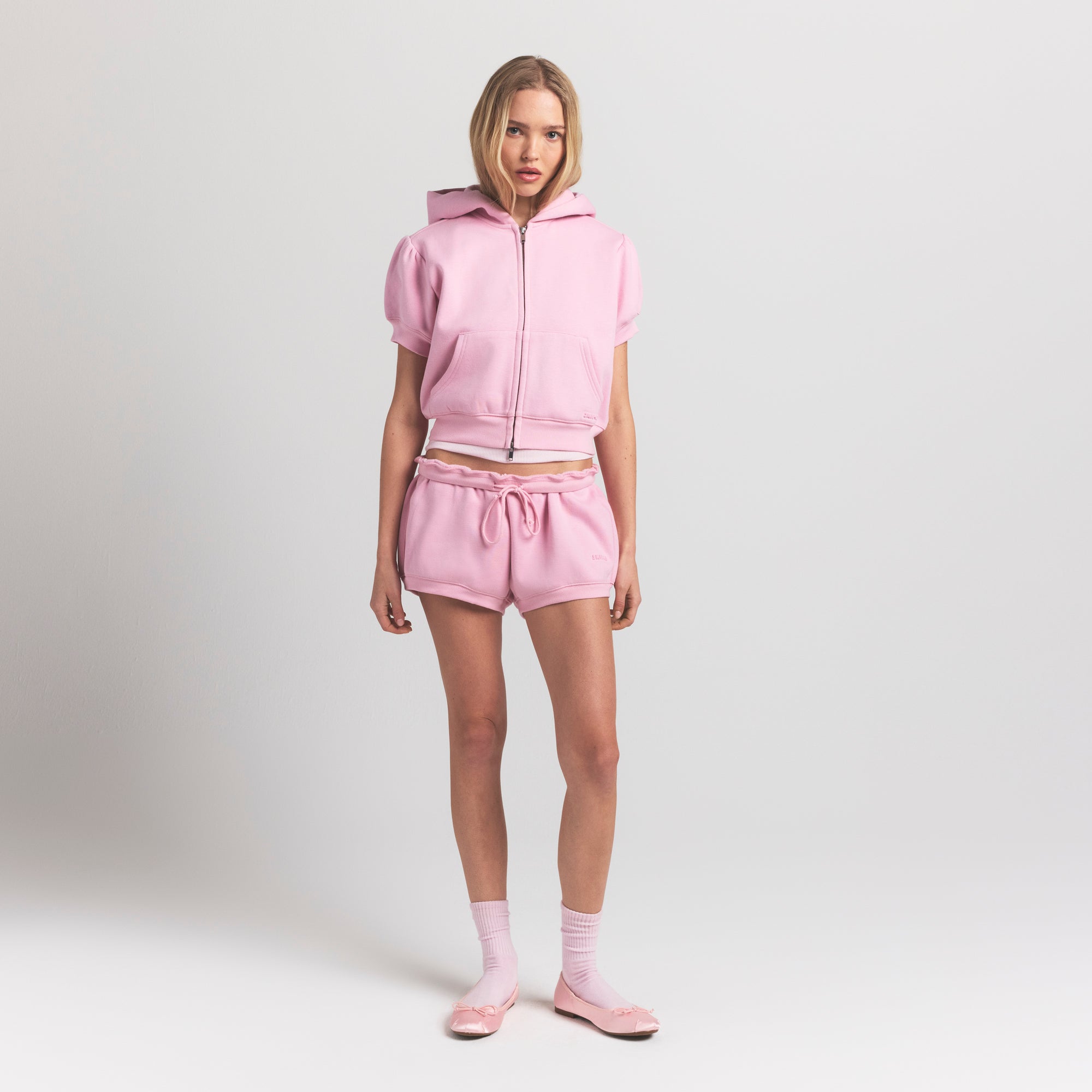 Bubble Sleeve Cropped Zip Up